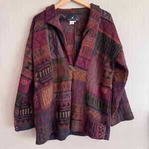 Peruvian Connection Patchwork Cardigan Sweater Jacket 100% Alpaca Size Small